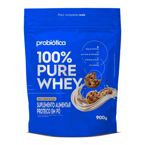 Probiótica 100% Pure Whey Nova Fórmula - 900G Refil Cookies and Cream -