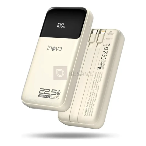 Power Bank 20000mah Portátil Rápida 22.5w Com Cabo Embutido