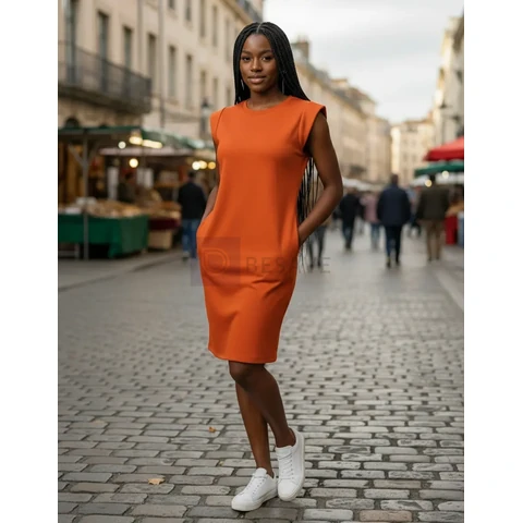Vestido Midi Soltinho Bolso Sem Manga Muscle Tee Casual
