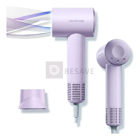 Secador de Cabelo Profissional com Íons Negativos Lecomely S4AT 1200W de Viagem, Bivolt Automático, Alta Velocidade 110.000 RPM, Secagem 5X Mais Rápida, 310 g, Violeta