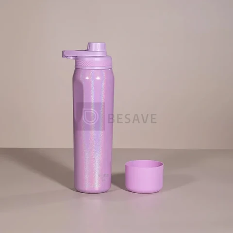 Garrafa Térmica Hydra K2 Rainbow 650ml Kubb em Aço Inox Com Protetor de Silicone Perolada Holográfica Parede Dupla com Isolamento à Vácuo Mantém Quente 12H e Fria 24H Tampa Rosqueável Cor Lilás