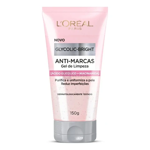 L’Oréal Paris Glycolic-Bright Gel de Limpeza Anti-Marcas com Ácido Glicólico e Niacinamida, para Todos os Tipos de Pele, 150 ml