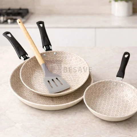 Jogo 4pcs Frigideiras Antiaderentes 14cm 18cm 22cm Espatula