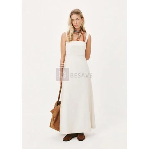 Vestido Midi Evasê Alças Médias Rústico Com Linho Hering