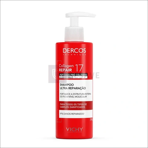 Vichy Dercos Shampoo Collagen Repair, com Peptídeos Pró-Colágeno e Ácido Cítrico para Reparação Profunda, Fortalecimento da Fibra e Prevenção da Queda, 390ml