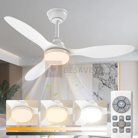 Ventilador de Teto Qfun 42" Com Luz LED, Controle Remoto e Motor DC Silencioso