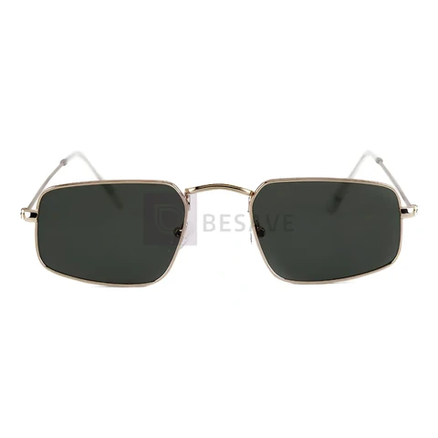 Óculos de Sol Saint Germain Hylan Geométrico para Homens e Mulheres com Lente Verde e Armação Dourada