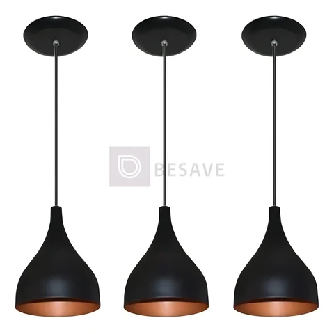 Luminária Gota Kit 3 Pendentes De Teto Imediato Cor Preto