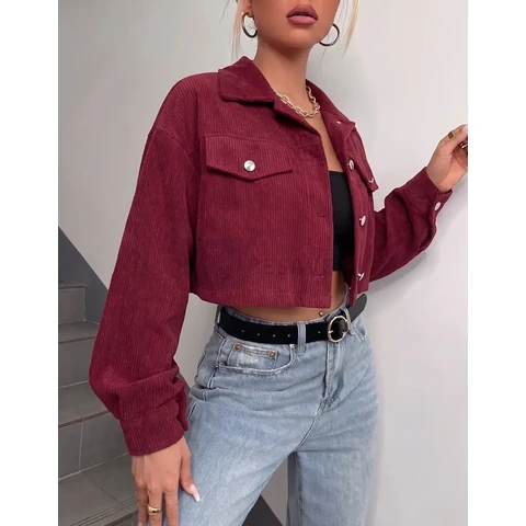 Jaqueta Casaco Veludo Cotelê Feminino Manga Longa Inverno