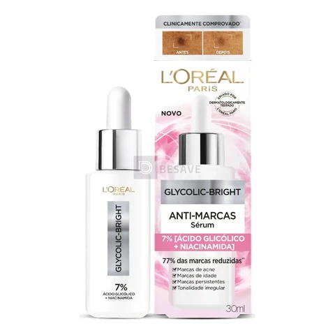 Glycolic Bright L'oréal Paris, Sérum Facial Anti-marcas Ácido Glicólico E Niacinamida, Reduz Marcas De Acne E Idade 30ml Todo Tipo De Pele Dia/noite