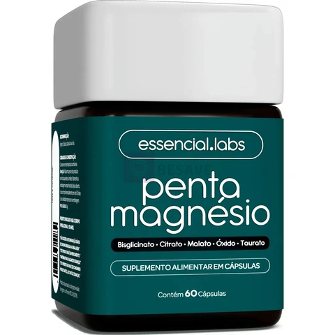 PENTA MAGNÉSIO - Bisglicinato + Dimalato + Citrato + Taurato + Óxido de Magnésio - A Combinação Perfeita com Máxima Pureza e Biodisponibilidade - 60 Cápsulas