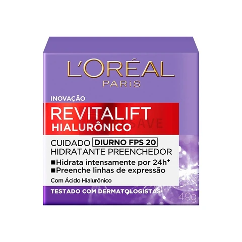 L'Oréal Paris Revitalift Hialurônico Creme Hidratante Facial Antirugas Diurno, Reduz Linhas Finas, Uniformiza a Pele, Melhora a Textura e Firmeza, 49g