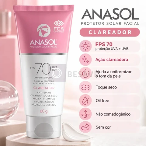 Anasol Protetor Solar Facial Clareador Toque Seco - Fps 70