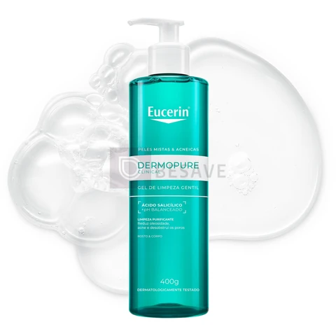 EUCERIN Dermopure Clinical Gel de Limpeza Gentil 400ml, Redução da oleosidade e acne, Desobstrui os poros