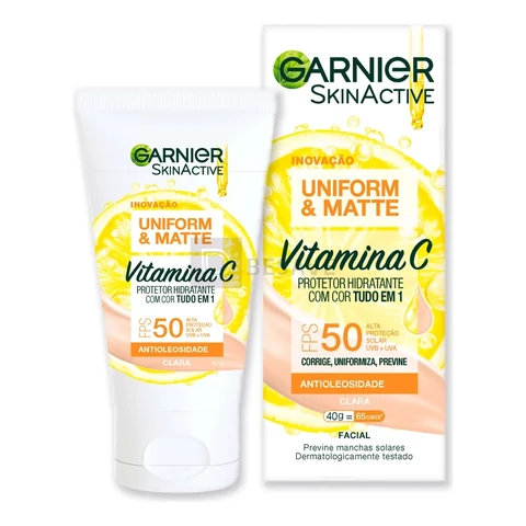 Protetor Solar Hidratante Facial com Vitamina C, Efeito Matte e Ação Redutora de Manchas, Cor Clara, Uniform & Matte Garnier, 40g