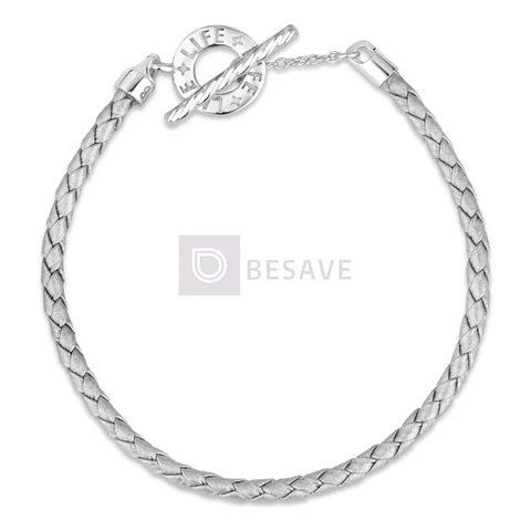 Pulseira Life Em Couro Prata Com Prata 925