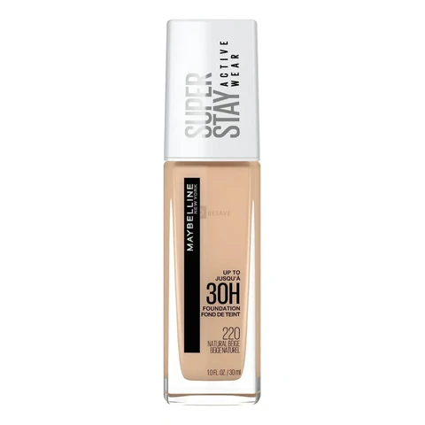 Maybelline NY Base Alta Cobertura Super Stay Active Wear Resistente ao Suor Alta Duração até 30h na Pele, Cor 220 Natural Beige, 30ml