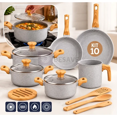 Conjunto de Panelas Cerâmica Mimo Style Pratic Cook com 10 Peças e Antiaderente para Indução