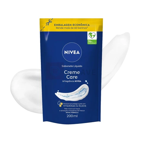 NIVEA Sabonete Líquido Creme Care Refil 200ml, Limpeza Corporal, Pele Macia, Óleos e Vitaminas, Equilíbrio com o pH, Protege do Ressecamento