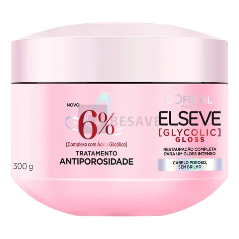 L'Oréal Paris Elseve Glycolic Gloss Máscara Capilar Antiporosidade, com Ácido Glicólico, Sela a Cutícula, Garante 3X Mais Brilho Espelhado e Maciez Intensa, 300g