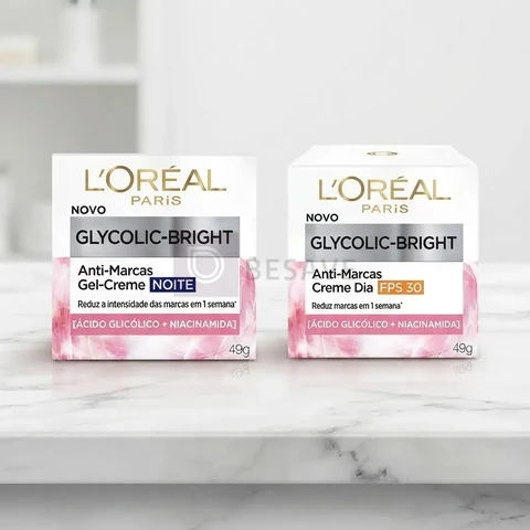 Kit Creme Facial Antimanchas Dia + Gel-Creme Noite Glycolic Bright, L’Oréal Paris, 49g