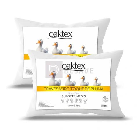 Kit 2 Travesseiros 70x50 Antialérgico Lavável Fibra Siliconada Toque de Pluma de Ganso Oaktex Cor Branco