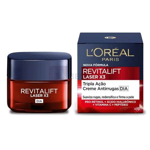 L'Oréal Paris Revitalift Laser X3, Creme Facial Anti-idade, com PRO-XYLANE™ e Ácido Hialurônico, Corrige Rugas Profundas, Combate Flacidez e Redefine o Contorno do Rosto, 50ml
