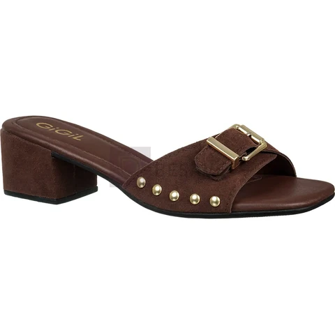 Tamanco Feminino Mule Fivela Tachas Salto Bloco Baixo Retrô