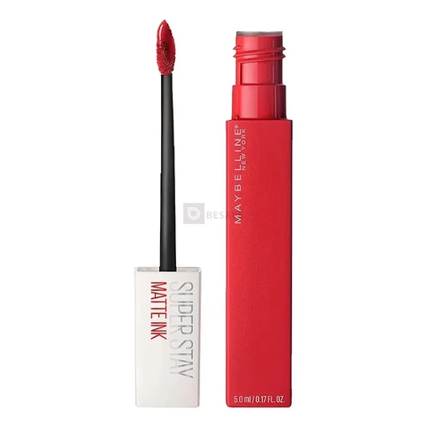 Batom Líquido Matte Longa Duração 16H Não Transfere Cor Intensa Acabamento Matte Confortável Aplicador Preciso Cor Pioneer Vermelho Fosco SuperStay Matte Ink Maybelline NY 5ml