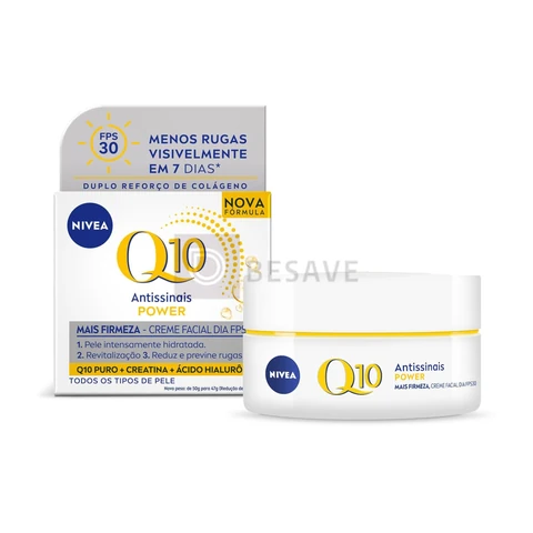 NIVEA Creme Facial Antissinais Q10 Power Dia FPS 30 47g, Reduz Rugas, Hidratação Intensa, Ácido Hialurônico, Cuidado Facial Diário