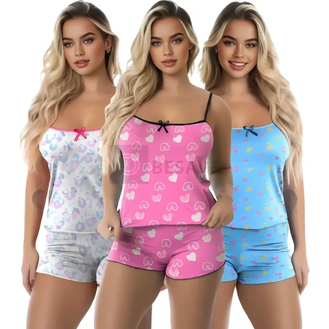 Kit 3 Baby Doll Conjunto Feminino Pijama Microfibra Sortidos