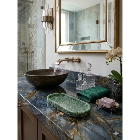 Bandeja De Pedra Trio Para Lavabo Decorativa Oval Grande Cor Verde