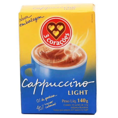 3 Corações - Cappuccino Solúvel Light - Caixa 140g - 10 Unidades, Pacote