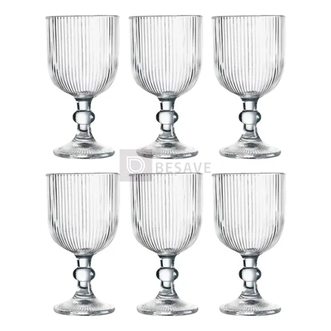 Kit 6 Taças de Vidro Canelada Pítia Versalhes para Suco e Água 380ml