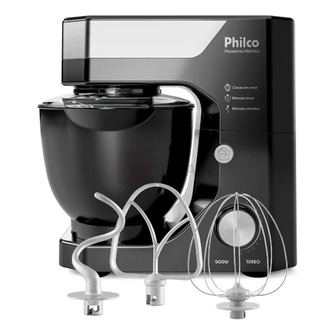 Batedeira Planetária Philco 900W 5L Preta 12 Velocidades Turbo PBP90A