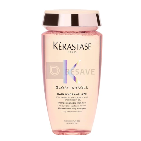 Kérastase, Shampoo Iluminador, Gloss Absolu, Hydra-Glaze, para todos os tipos de cabelos, com ácido hialurônico, ácido glicólico e óleo de rosa silvestre e ação antifrizz, 250ml