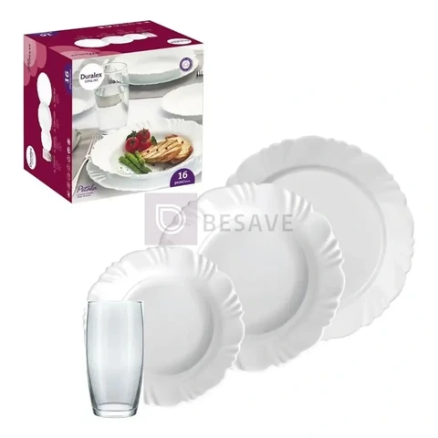 Aparelho de Jantar Pétala Duralex Opaline 16 Peças Branco
