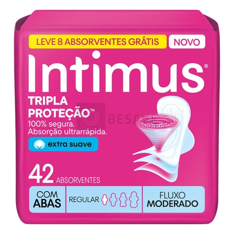 Absorvente Intimus Tripla Proteção Dia Suave Com Abas, Fluxo Moderado, 42 unid