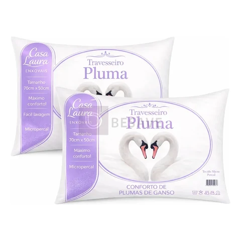 Kit 02 Travesseiro Antialérgico Pluma De Ganso 70cm X 50cm Cor Branco