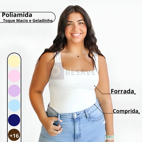 Regata Feminina Poliamida Premium Forrada Alça Larga Moda