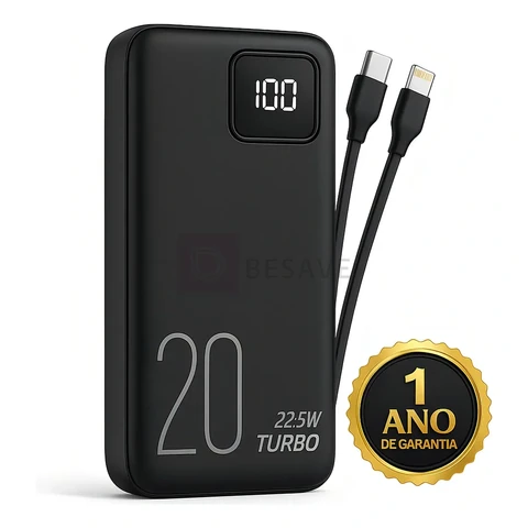 Carregador Portátil Power Bank Turbo 20000mah 22.5w universal para iphone samsung motorola xiaomi Com Display Digital DTimp