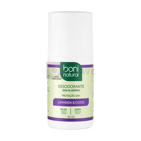 Desodorante Roll-On sem Alumínio, Natural, Vegetal e Vegano, Coco e Magnésio, com Perfume Suave de Lavanda, Boni Natural, 55ml
