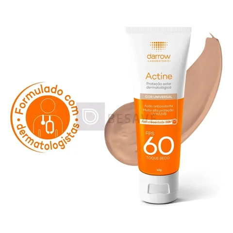 Protetor Solar Facial Com Cor Universal Antioleosidade Darrow Actine FPS60, 40g
