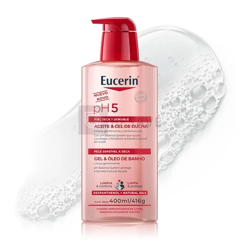 Eucerin PH5 Gel e Óleo de Banho 400ml - Limpa gentilmente e protege a barreira natural da pele