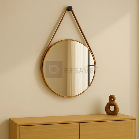 Espelho Redondo 40cm Alça Banheiro Lavabo Sala Quarto Hall