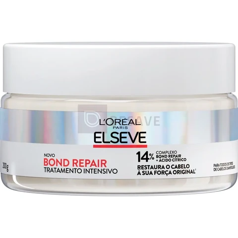 L'Oréal Paris Elseve Bond Repair Máscara de Tratamento Intensivo, com Ácido Cítrico e Glicina, Repara Ligações Capilares Quebradas, Reconstrução Profunda de Fios Danificados, 200g
