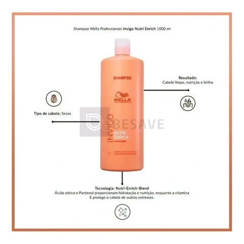 Shampoo Wella Invigo Nutri Enrich - Nutrição Cabelos Secos Danificados 1 Litro