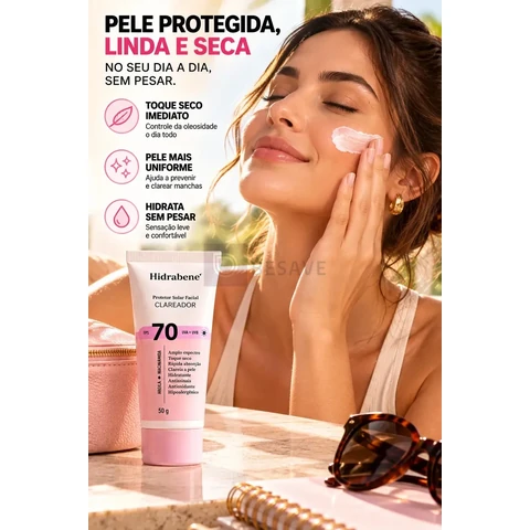 Hidrabene Protetor facial Solar FPS 70 Toque Seco Antissinais Clareia a pele 50g