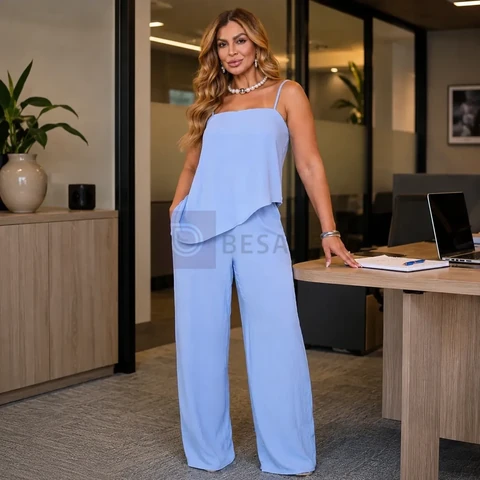 Conjunto Feminino Completo Look Calça E Blusa Clássico