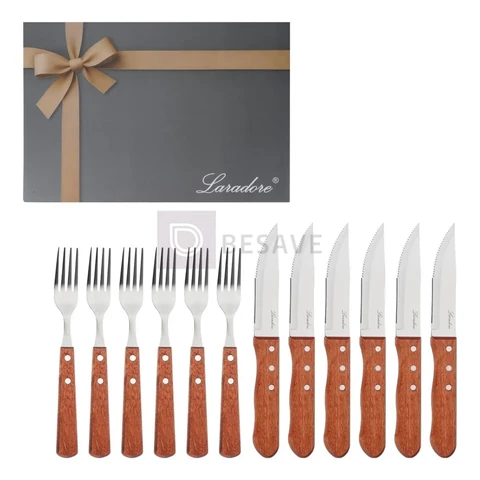 Faqueiro De Churrasco Faca Jumbo - Madeira Escura (12 Peças) Marrom